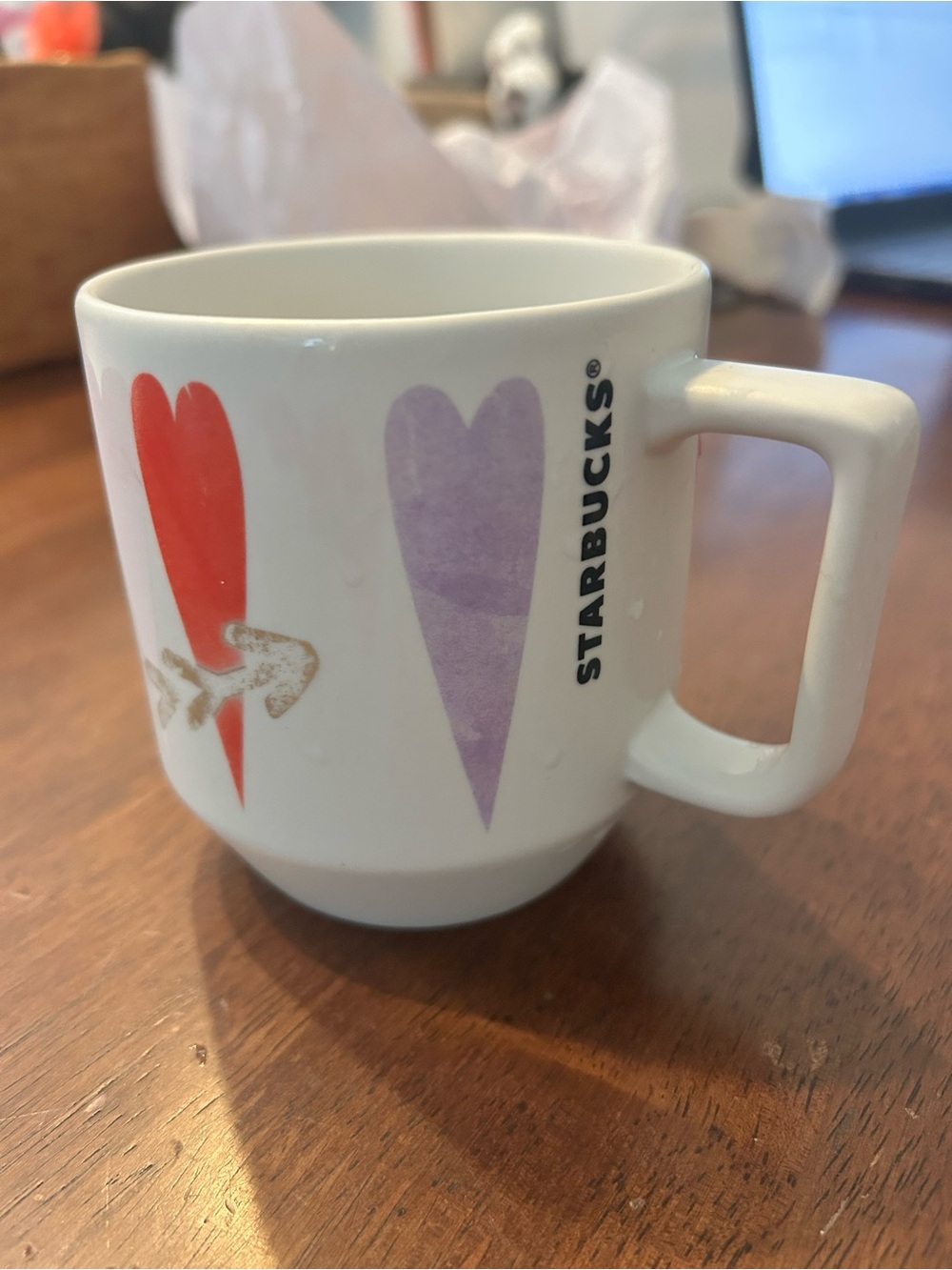 Starbucks 2016 Coffee & Tea Mug Valentines Day Watercolor Hearts 12oz Ceramic